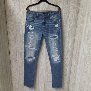 American Eagle Outfitters Slim Blue Denim Distressed Jeans Medium Wash Men 32x34